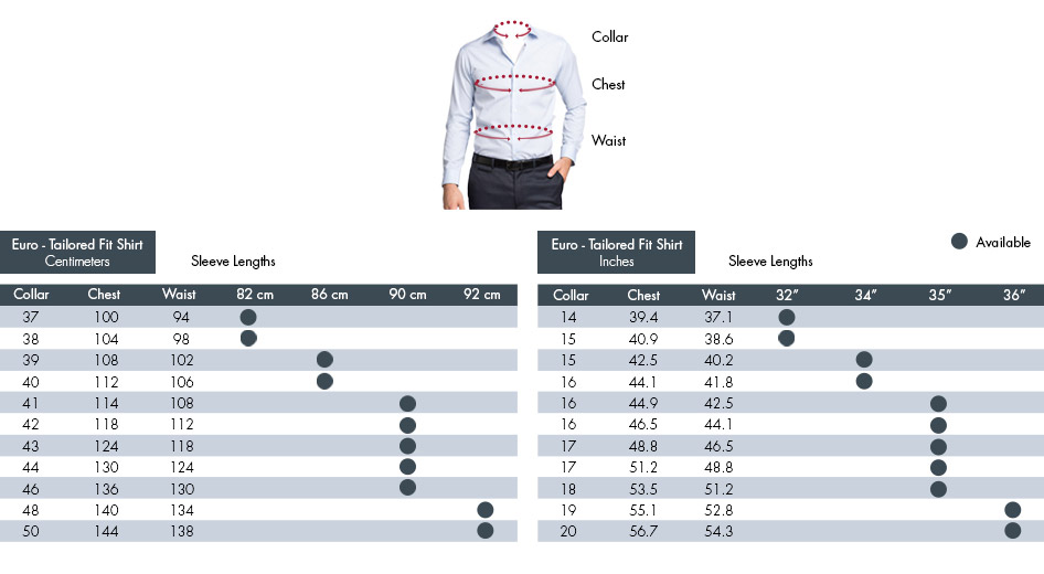 Van Heusen Size chart 1